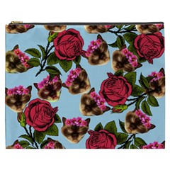 Lazy Cat Floral Pattern Blue Cosmetic Bag (xxxl) by snowwhitegirl