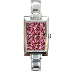 Lazy Cat Floral Pattern Pink Polka Rectangle Italian Charm Watch by snowwhitegirl