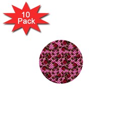 Lazy Cat Floral Pattern Pink Polka 1  Mini Buttons (10 Pack)  by snowwhitegirl