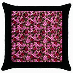 Lazy Cat Floral Pattern Pink Polka Throw Pillow Case (black) by snowwhitegirl