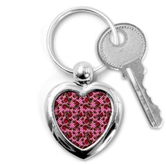 Lazy Cat Floral Pattern Pink Polka Key Chains (heart)  by snowwhitegirl