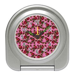 Lazy Cat Floral Pattern Pink Polka Travel Alarm Clock by snowwhitegirl