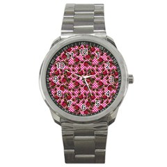 Lazy Cat Floral Pattern Pink Polka Sport Metal Watch by snowwhitegirl