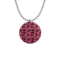 Lazy Cat Floral Pattern Pink Polka Button Necklaces by snowwhitegirl