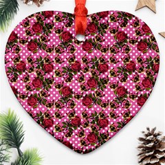 Lazy Cat Floral Pattern Pink Polka Heart Ornament (two Sides) by snowwhitegirl