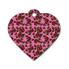 Lazy Cat Floral Pattern Pink Polka Dog Tag Heart (one Side) by snowwhitegirl