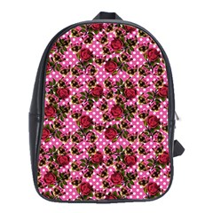 Lazy Cat Floral Pattern Pink Polka School Bag (xl) by snowwhitegirl