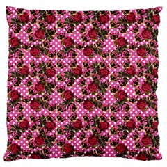 Lazy Cat Floral Pattern Pink Polka Large Flano Cushion Case (one Side) by snowwhitegirl