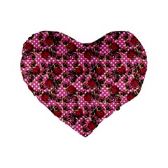 Lazy Cat Floral Pattern Pink Polka Standard 16  Premium Flano Heart Shape Cushions by snowwhitegirl