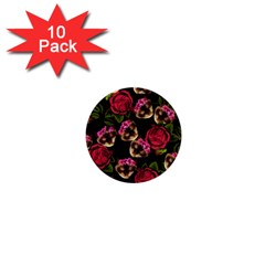 Lazy Cat Floral Pattern Black 1  Mini Buttons (10 Pack)  by snowwhitegirl