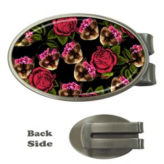 Lazy Cat Floral Pattern Black Money Clips (oval) 