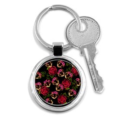 Lazy Cat Floral Pattern Black Key Chains (round)  by snowwhitegirl