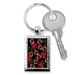 Lazy Cat Floral Pattern Black Key Chains (rectangle)  by snowwhitegirl