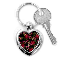 Lazy Cat Floral Pattern Black Key Chains (heart)  by snowwhitegirl