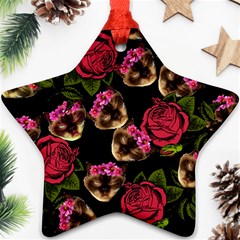 Lazy Cat Floral Pattern Black Star Ornament (two Sides) by snowwhitegirl