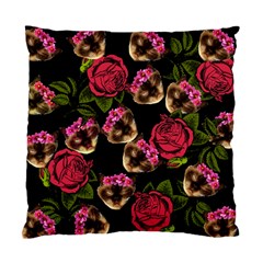 Lazy Cat Floral Pattern Black Standard Cushion Case (two Sides) by snowwhitegirl