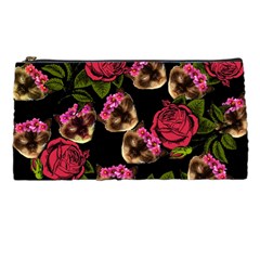 Lazy Cat Floral Pattern Black Pencil Cases by snowwhitegirl