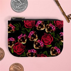 Lazy Cat Floral Pattern Black Mini Coin Purse by snowwhitegirl