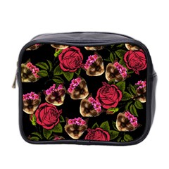 Lazy Cat Floral Pattern Black Mini Toiletries Bag (two Sides) by snowwhitegirl