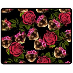 Lazy Cat Floral Pattern Black Fleece Blanket (medium)  by snowwhitegirl