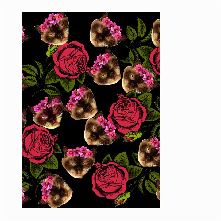 Lazy Cat Floral Pattern Black Large Garden Flag (Two Sides)