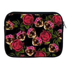 Lazy Cat Floral Pattern Black Apple Ipad 2/3/4 Zipper Cases by snowwhitegirl