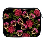 Lazy Cat Floral Pattern Black Apple iPad 2/3/4 Zipper Cases Front