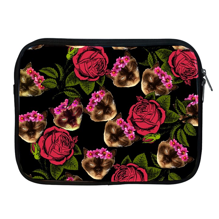 Lazy Cat Floral Pattern Black Apple iPad 2/3/4 Zipper Cases