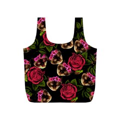 Lazy Cat Floral Pattern Black Full Print Recycle Bag (s) by snowwhitegirl