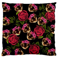 Lazy Cat Floral Pattern Black Standard Flano Cushion Case (one Side) by snowwhitegirl