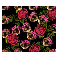 Lazy Cat Floral Pattern Black Double Sided Flano Blanket (small)  by snowwhitegirl