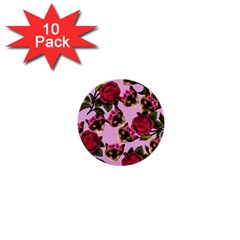 Lazy Cat Floral Pattern Pink 1  Mini Buttons (10 Pack)  by snowwhitegirl