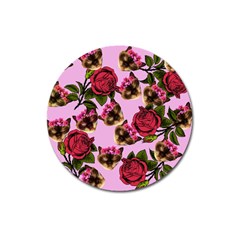 Lazy Cat Floral Pattern Pink Magnet 3  (round) by snowwhitegirl