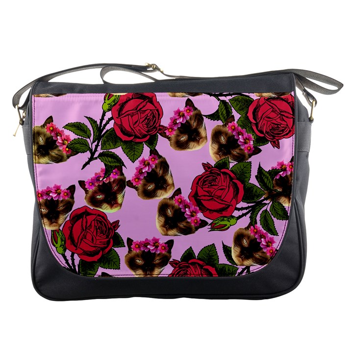 Lazy Cat Floral Pattern Pink Messenger Bag