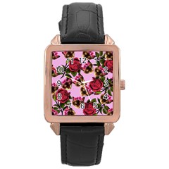 Lazy Cat Floral Pattern Pink Rose Gold Leather Watch  by snowwhitegirl