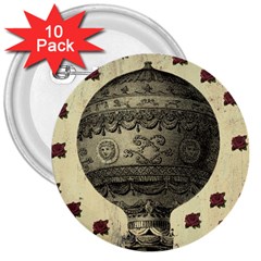 Vintage Air Balloon With Roses 3  Buttons (10 Pack)  by snowwhitegirl