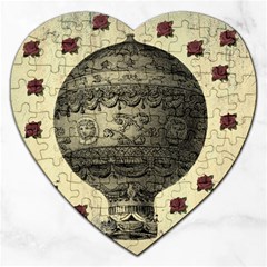 Vintage Air Balloon With Roses Jigsaw Puzzle (heart) by snowwhitegirl