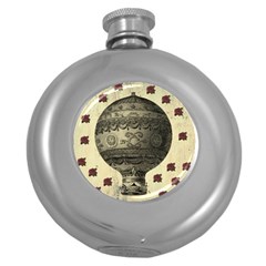 Vintage Air Balloon With Roses Round Hip Flask (5 Oz) by snowwhitegirl