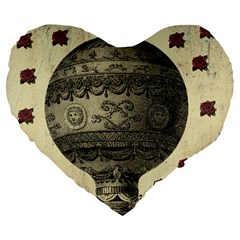 Vintage Air Balloon With Roses Large 19  Premium Flano Heart Shape Cushions by snowwhitegirl