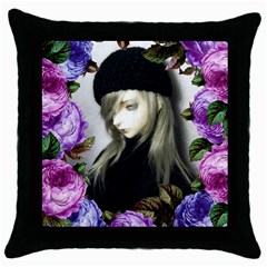 Doll Floral Throw Pillow Case (black) by snowwhitegirl