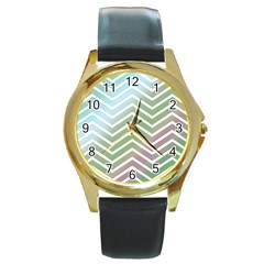 Ombre Zigzag 02 Round Gold Metal Watch by snowwhitegirl