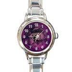 Wonderful Flower In Ultra Violet Colors Round Italian Charm Watch Front