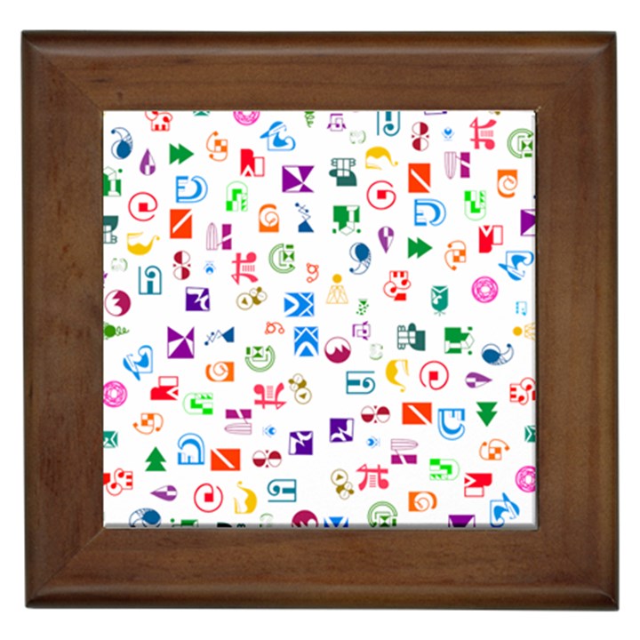 Colorful Abstract Symbols Framed Tiles