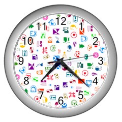 Colorful Abstract Symbols Wall Clock (silver) by FunnyCow