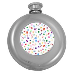 Colorful Abstract Symbols Round Hip Flask (5 Oz) by FunnyCow