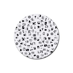 Black Abstract Symbols Rubber Coaster (round)  by FunnyCow