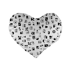 Black Abstract Symbols Standard 16  Premium Flano Heart Shape Cushions by FunnyCow