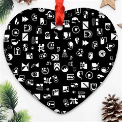 White On Black Abstract Symbols Ornament (heart) by FunnyCow