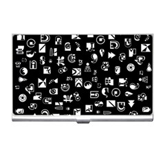 White On Black Abstract Symbols Business Card Holders by FunnyCow