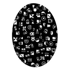 White On Black Abstract Symbols Oval Ornament (two Sides) by FunnyCow